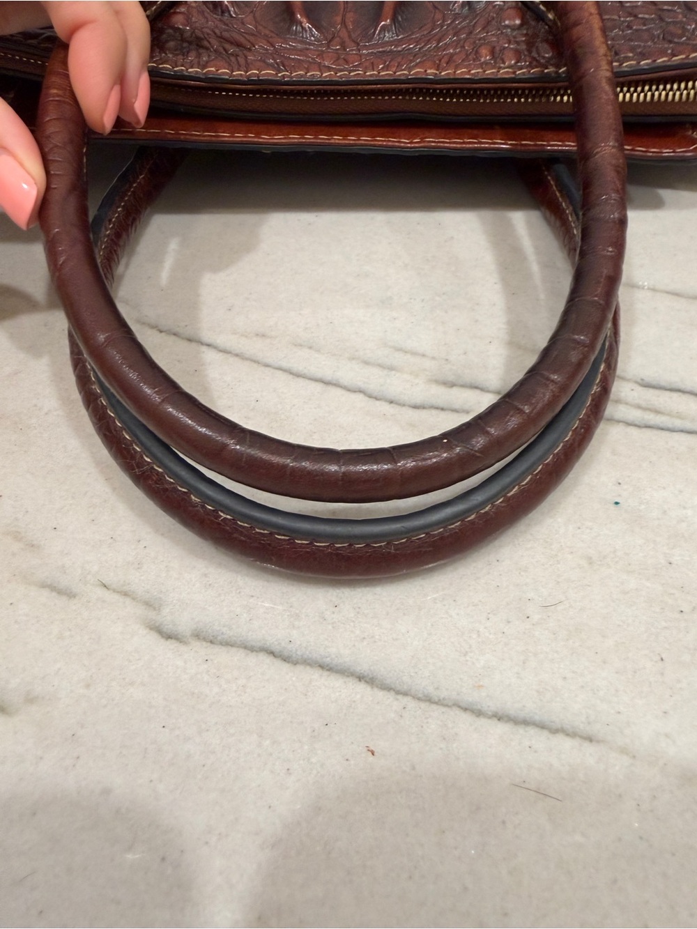 Pijushi Brown Croc-Embossed Leather Tote Bag - Picture 15 of 16